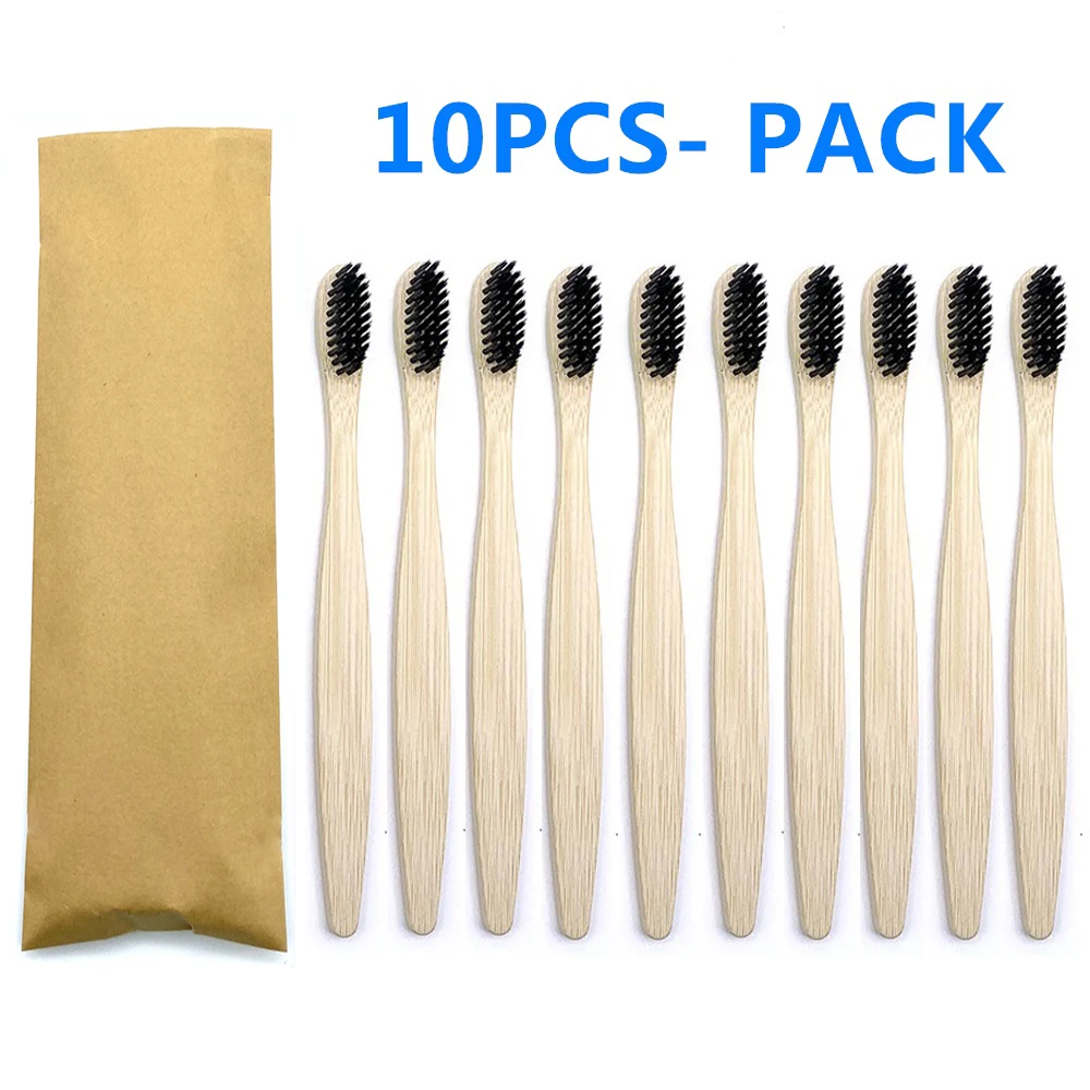 Bamboo Toothbrush Biodegradable Soft Bristle Toothbrush 10PCS Wood Teeth Brush Mix Color Bamboo Handle Eco-friendly Oral Care