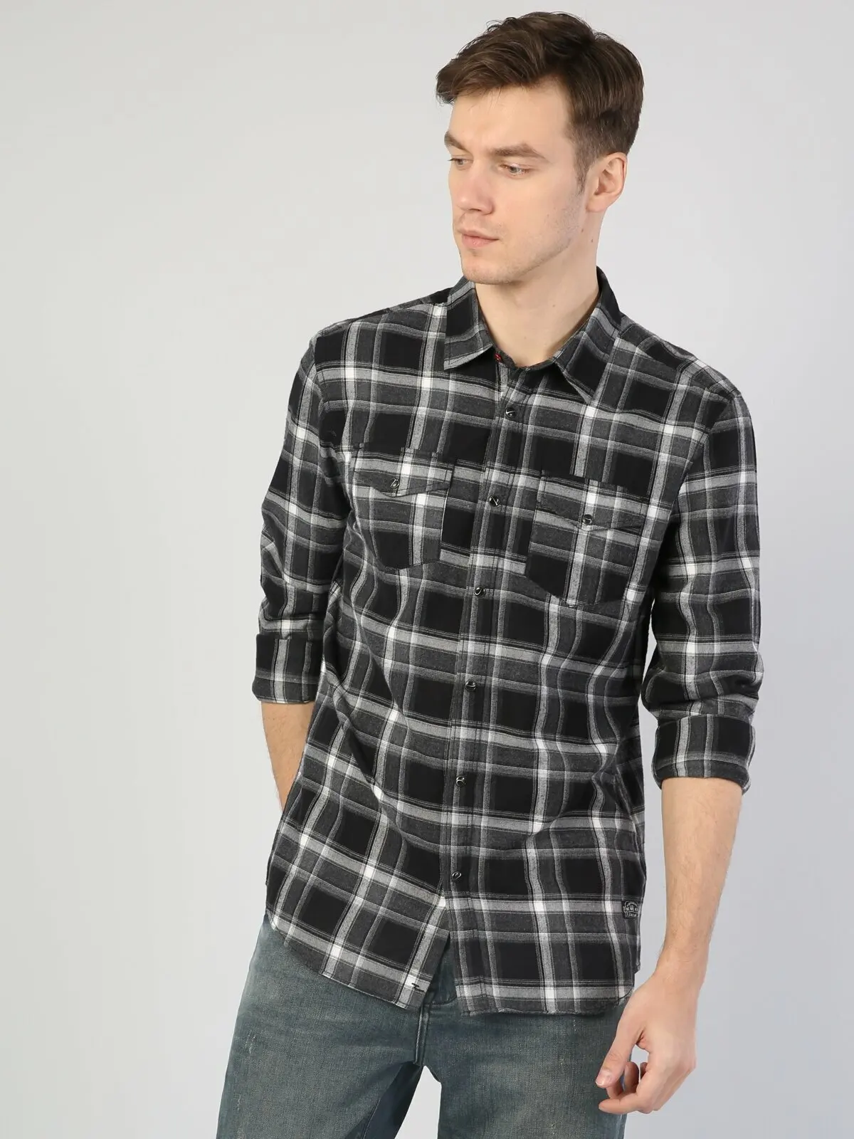 Мужская классическая рубашка Colins черная с длинным рукавом CL1031566 |