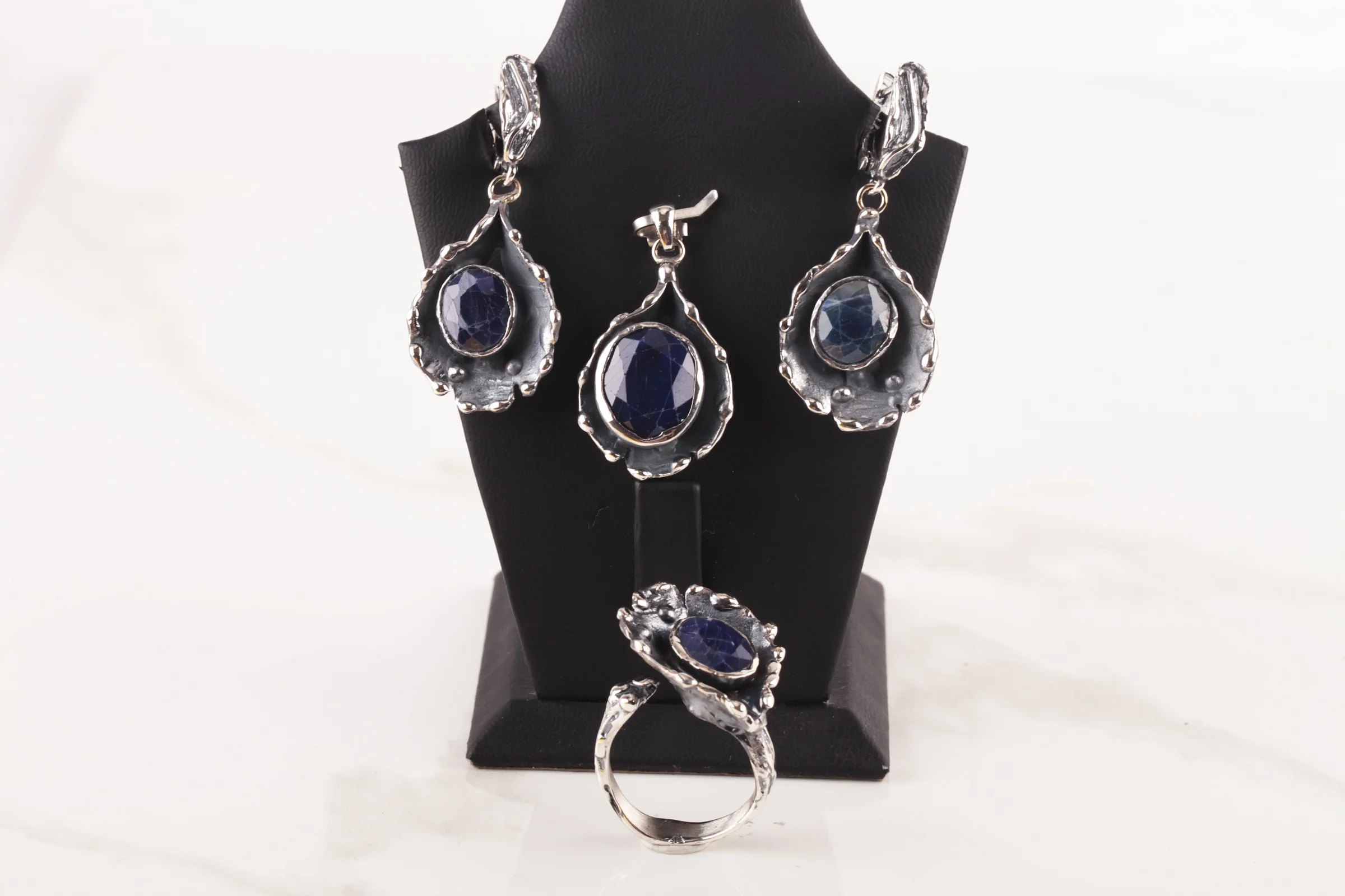 

UM US JEWELRY Sapphire Cubic Zirconia 925 Sterling Silver Triple Set