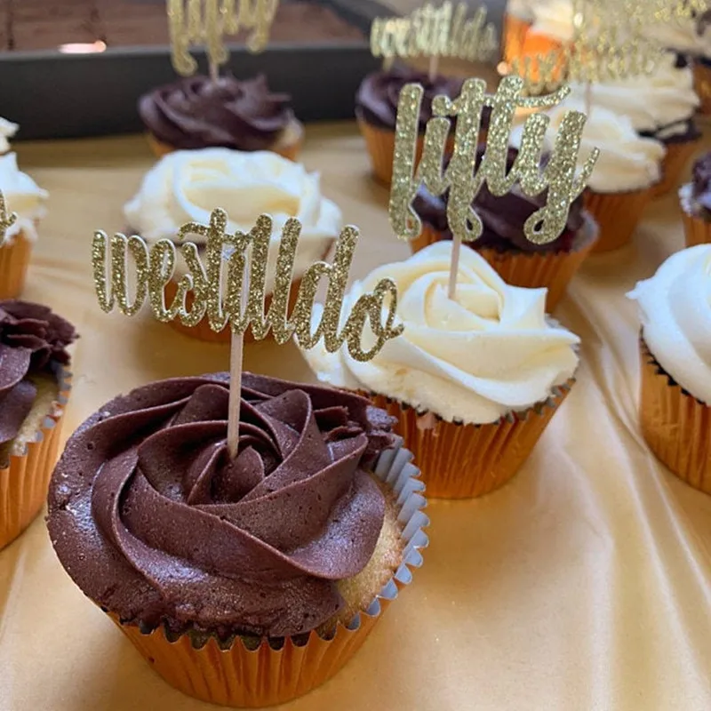 

Personalize text cupcake toppers glitter Custom any text name language calligraphy milestones birthday food toothpicks