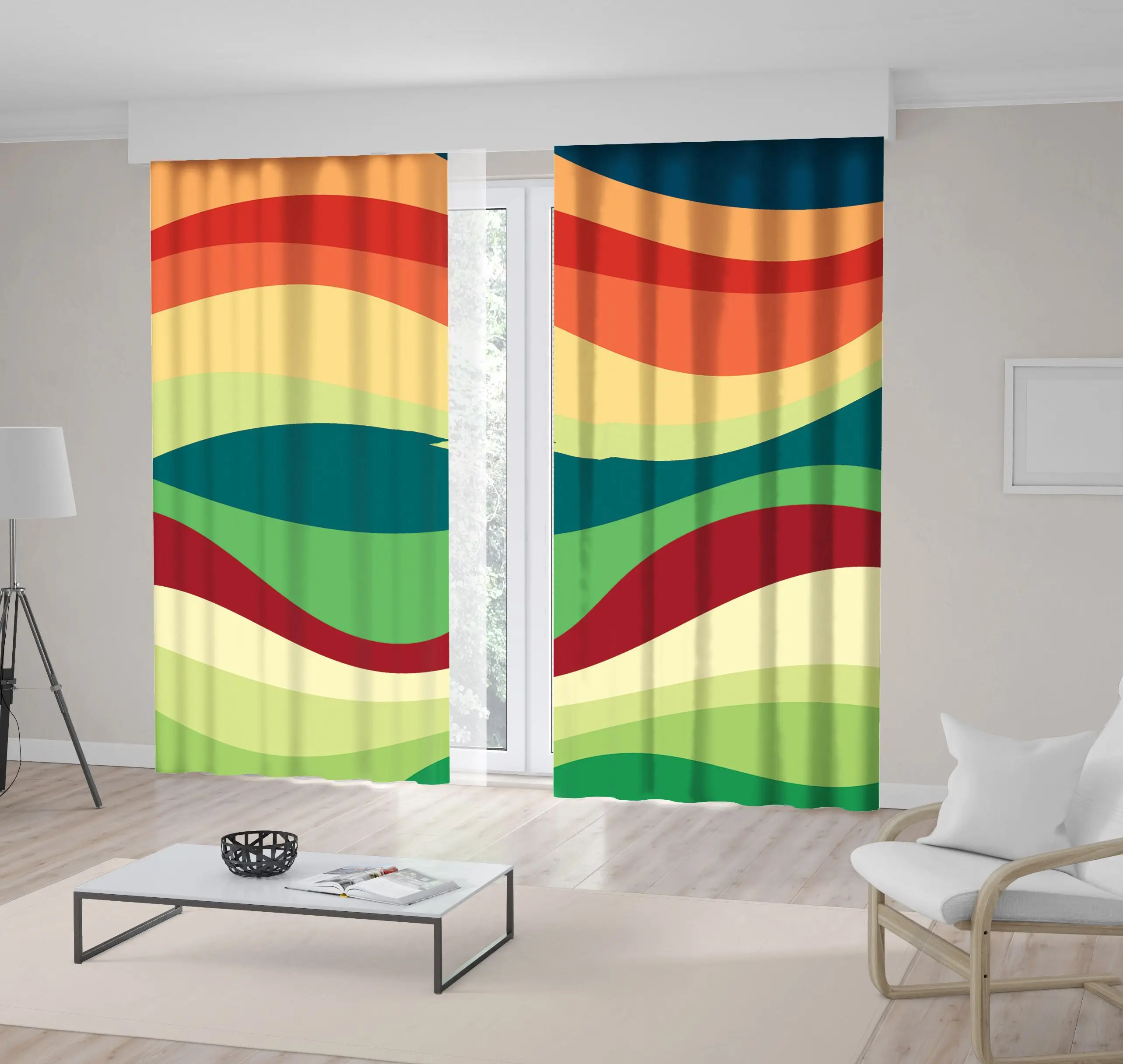 

Curtain Colorful Abstract Wavy Pattern Nature Inspired Contemporary Decorating Elements Blue Green Red Orange