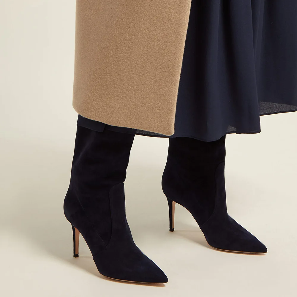 

Knee High Boots for Women Folds Western Cowboy Long Boots Female Winter Boots Pointed Toe heels Cowgirl Boots Woman Suede