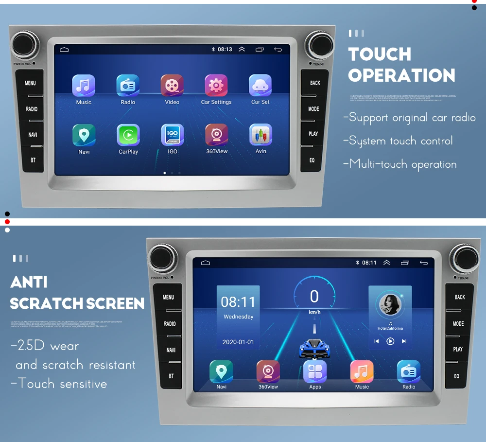 MOPECT 7-дюймовый автомобильный мультимедийный плеер 2 Din Android радио авто CarPlay Bluetooth RDS