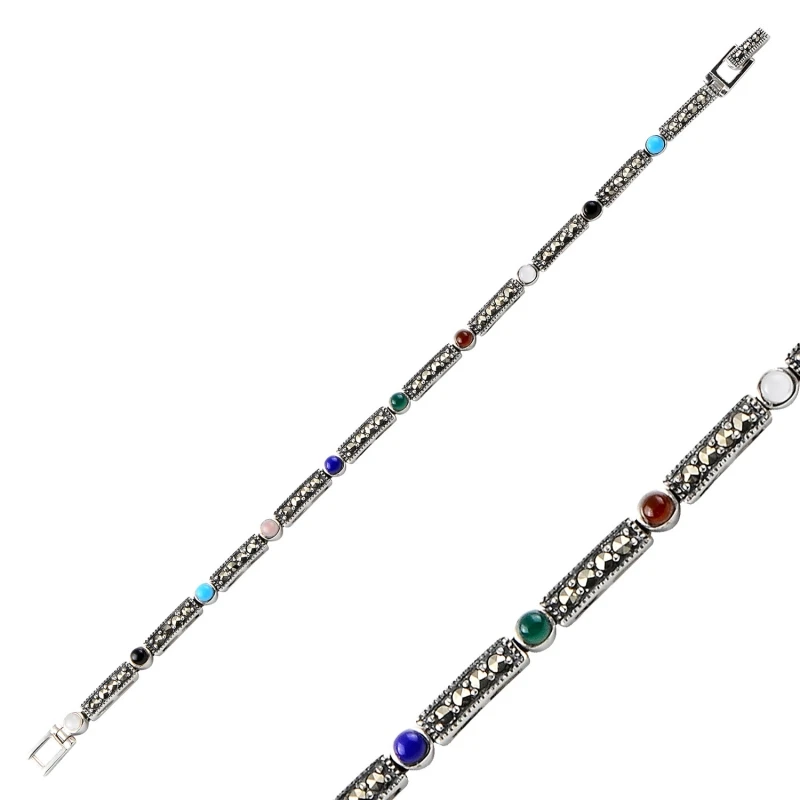 

Silver 925 Sterling Marcasite & Natural Stone Bracelet