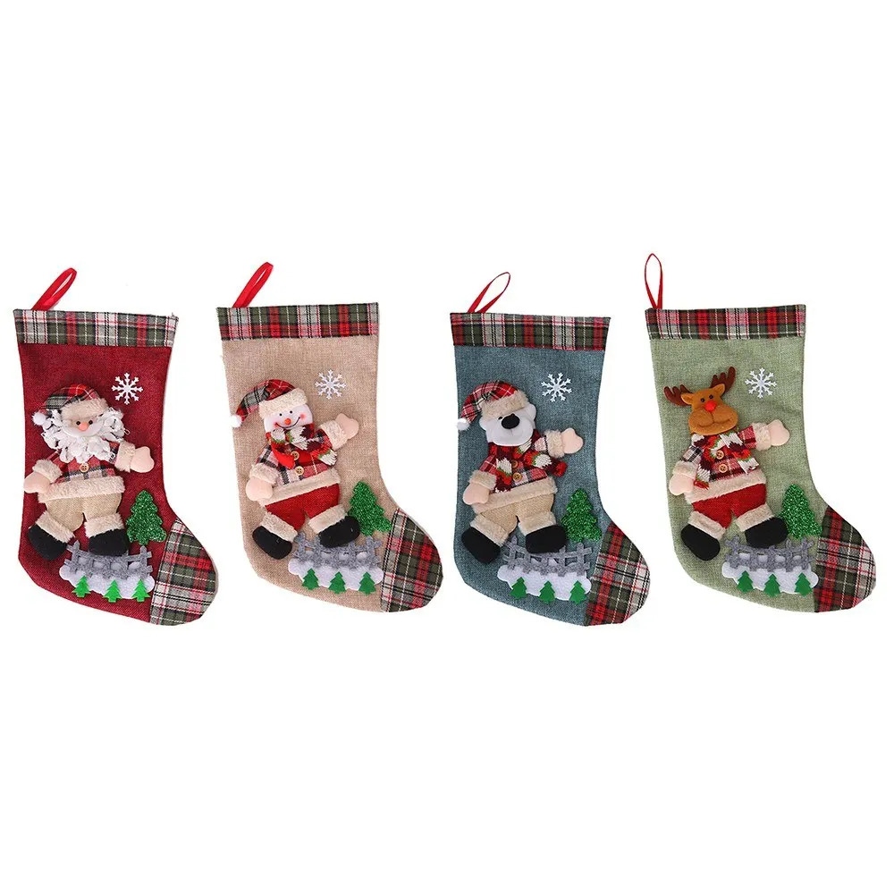 Creative High-quality Fashion Simple And Durable Linen Material Doll Tree Ornaments Exquisite Workmanship Christmas Socks