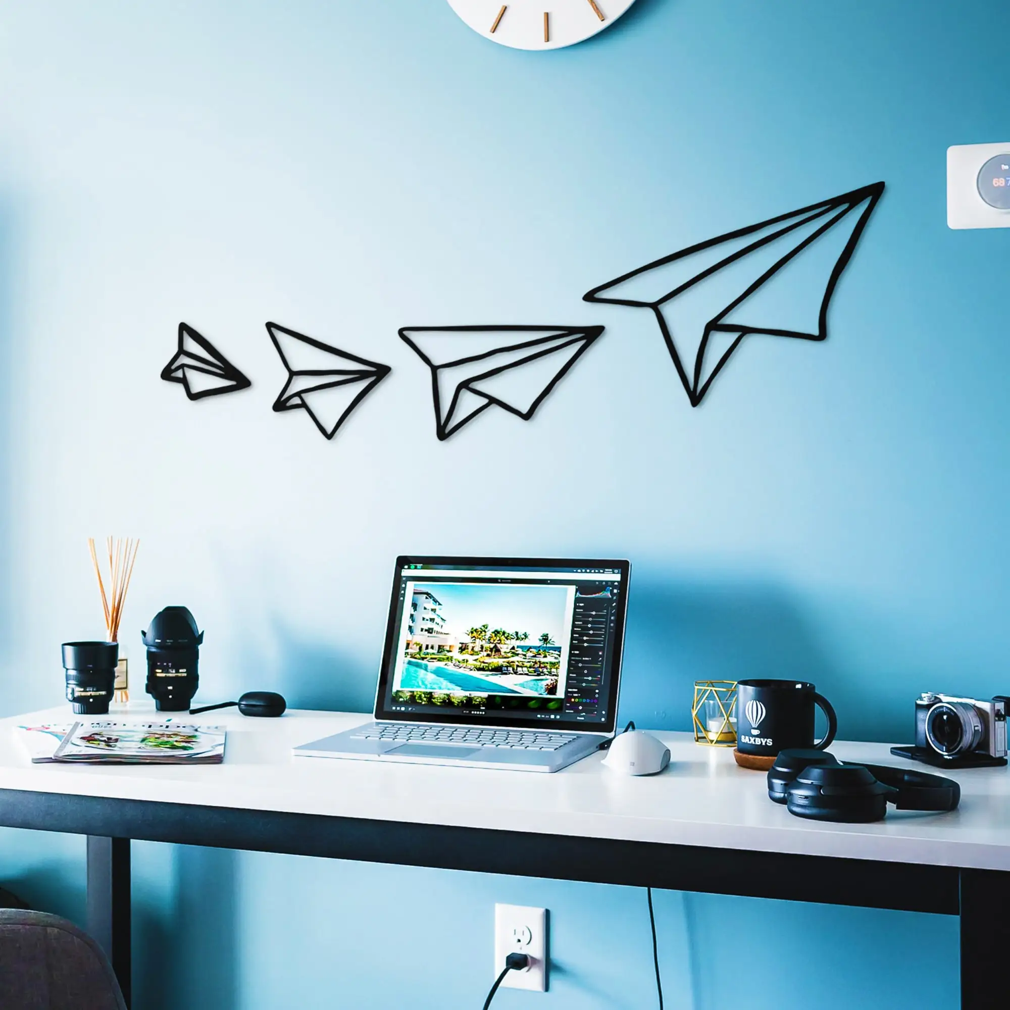 

Paper Plane Metal Black Decor Wall Art Decorative Turkish Style Large Wall Decor Study Room Living Room Office Home Decoration