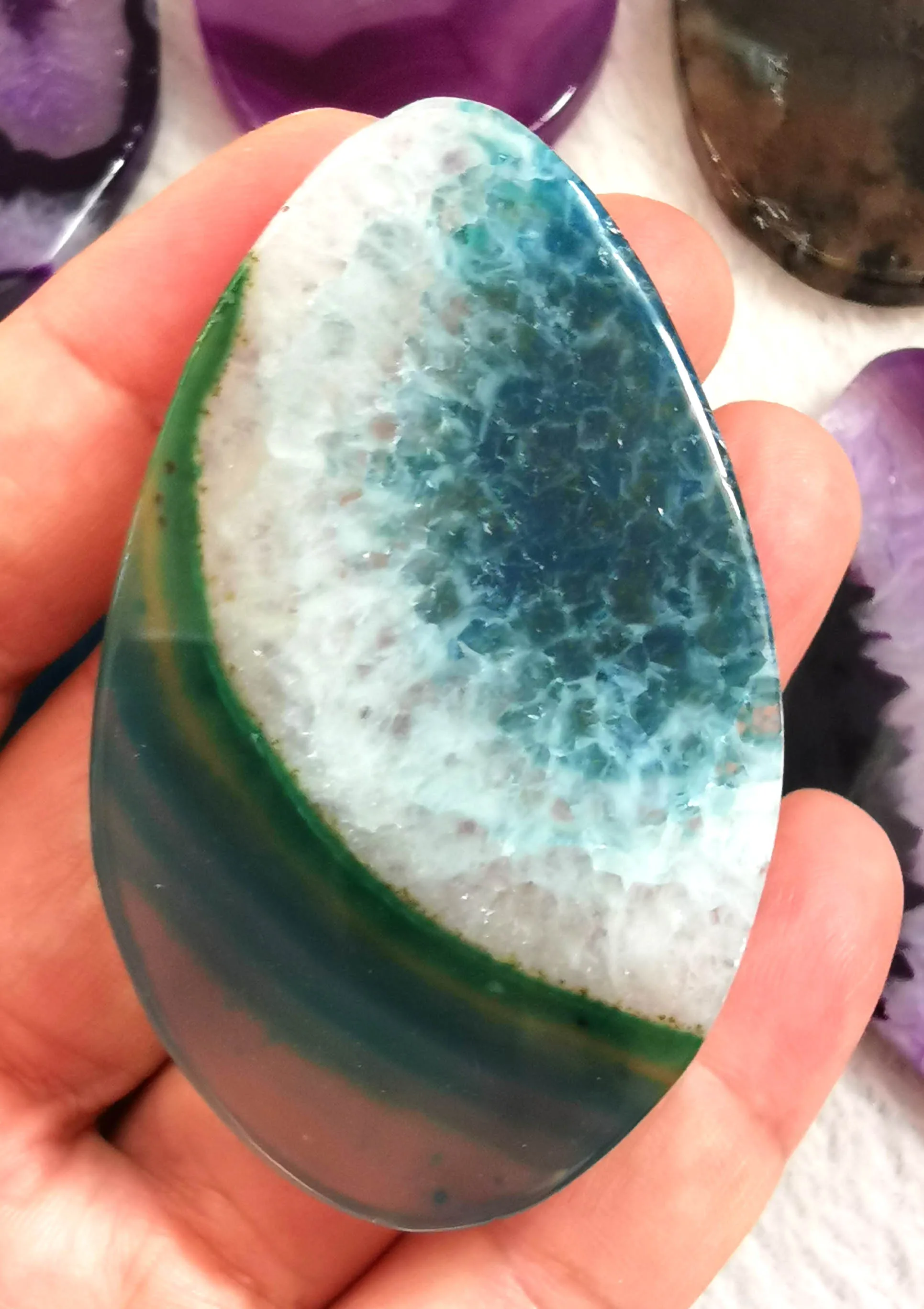 

4PCS Handmade Agate Cabochon, Drop Teardrop Crystal Polished Gem, Slice Veins Gemstone, Oval Worry stone massage 68X40X5mm