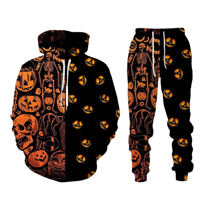 

Winter and Autumn Men Women Long Sleeve 3d Halloween Pattern Printed Hoodies Pants Set Men's Clothing Casual Women's Tracksuit