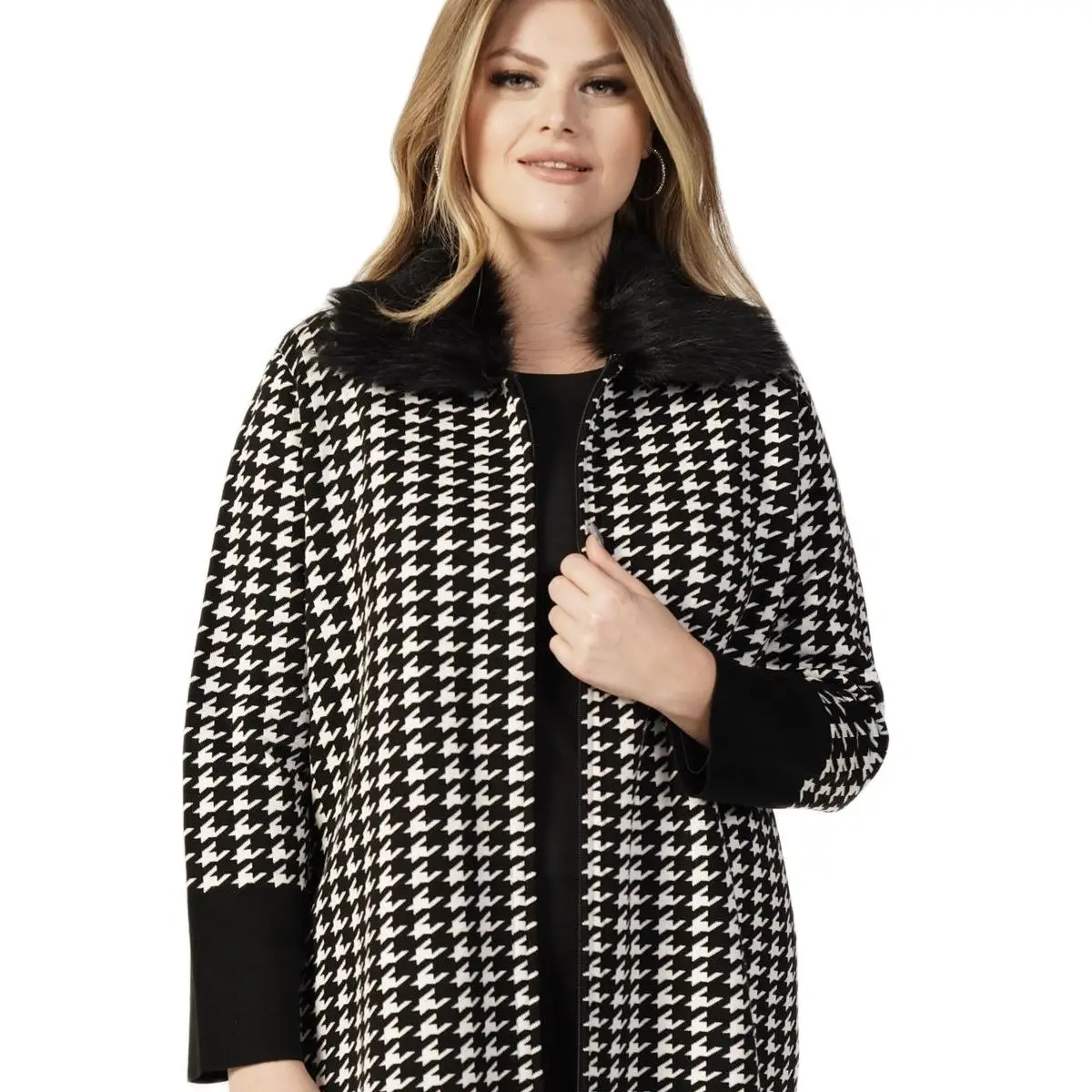 

Plus Size Women Crowbar Pattern Fur Collar Coat - Women Jacket Models