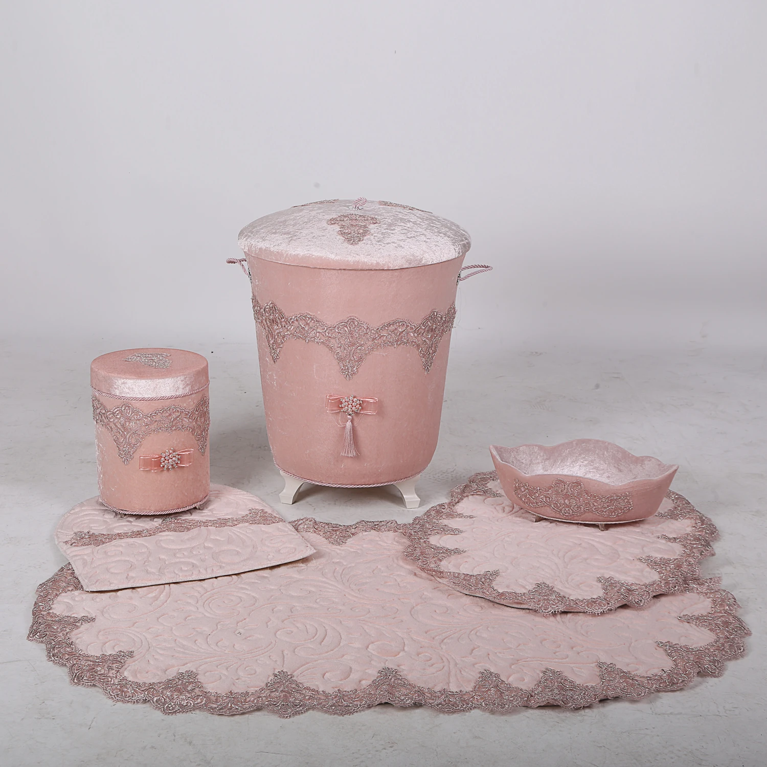 Economici Bonny Home Luxury Pink 6 Pezzi Set Di Cestini Per Biancheria E Set Di Tappetini Da Bagno Organizer Deposito Di Vestiti Sporchi E Tappeti Da Bagno