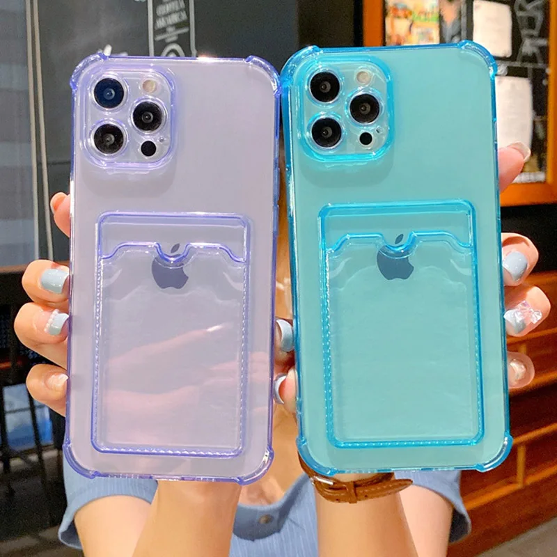 

Transparent Card Slot Bag Holder Case For iPhone 13 11 12 Pro Max 13 Mini X XS Max XR 7 8 Plus Clear Shockproof Soft Wallet Case