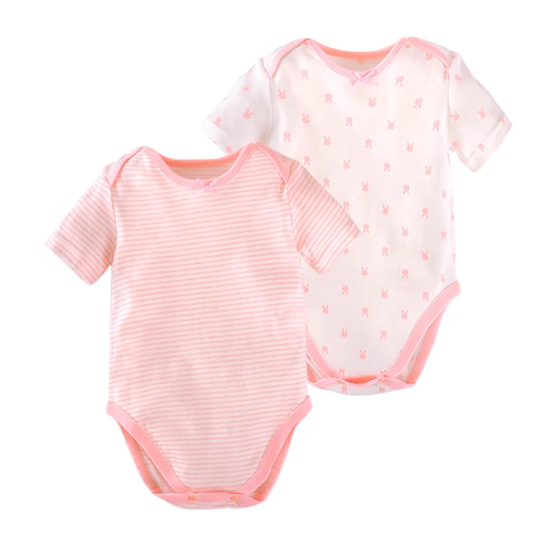 

2Pcs/Lot Newborn Baby Romper Boys Girls Jumpsuits Summer Short Sleeve Infant Bodysuit Cartoon Pink Baby Rompers Baby Clothes