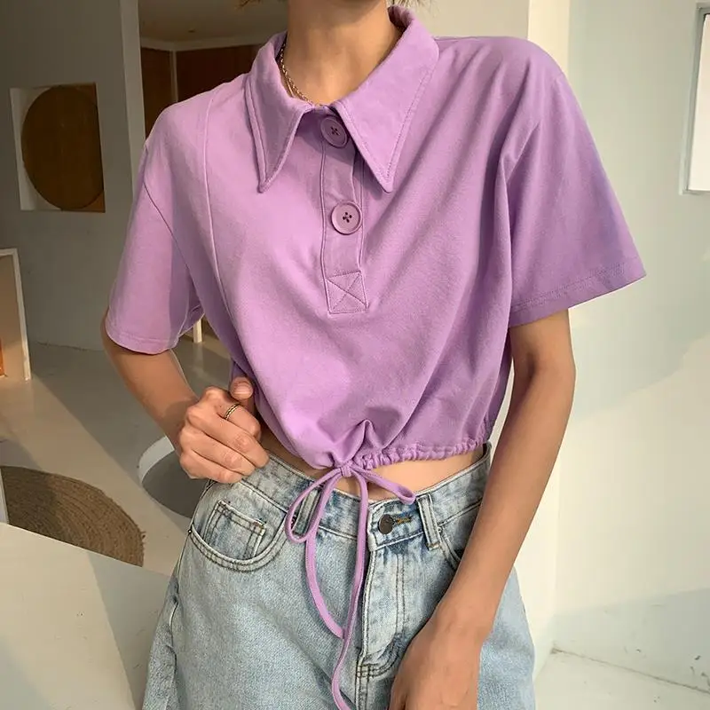 Футболка женская хлопковая рубашка поло с коротким рукавом летняя новая