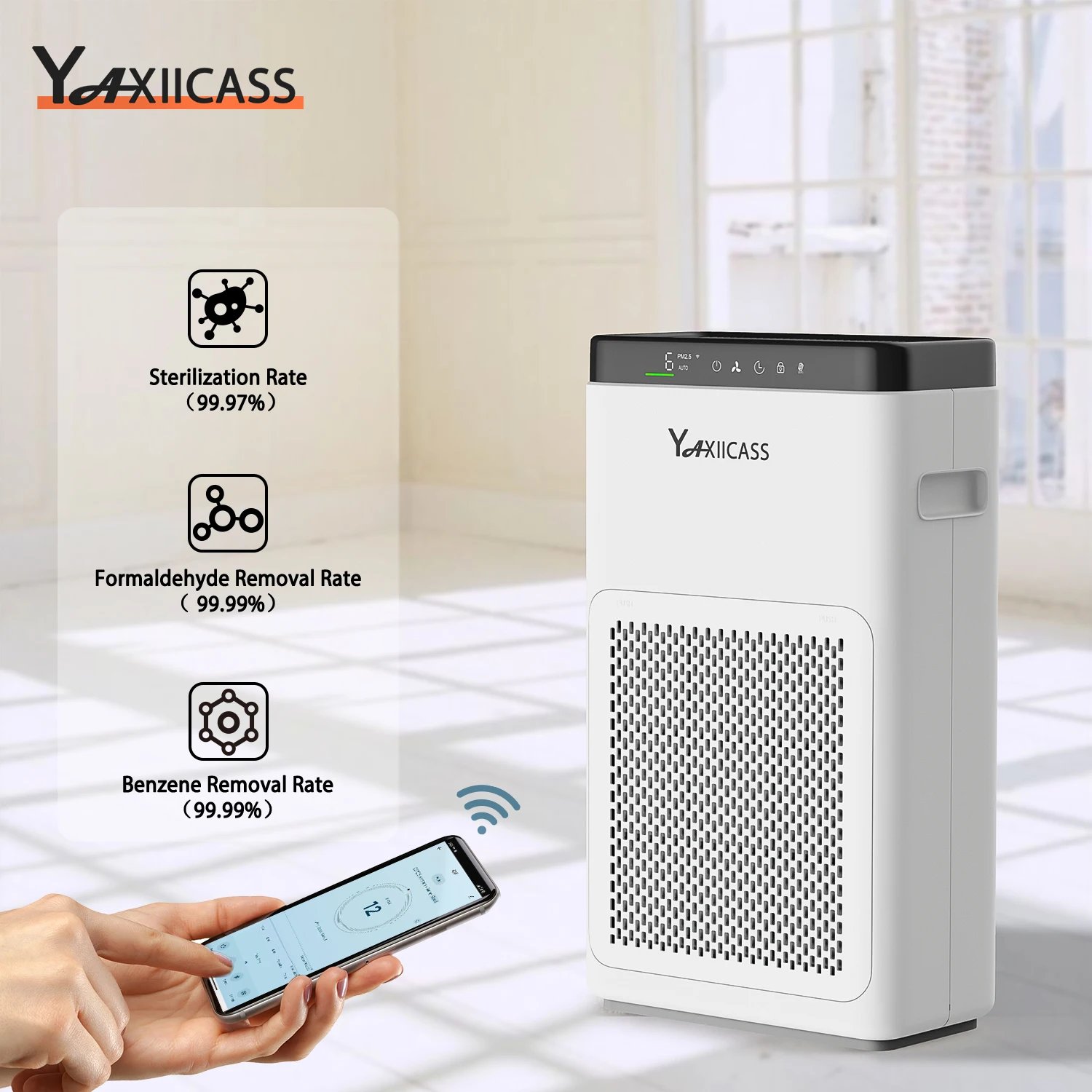 YAXIICASS Smart Air Purifier WIFI Remote Control For Home 3-Layer HEPA Filters Cleaner Low Noise PM2.5 Removal | Бытовая техника
