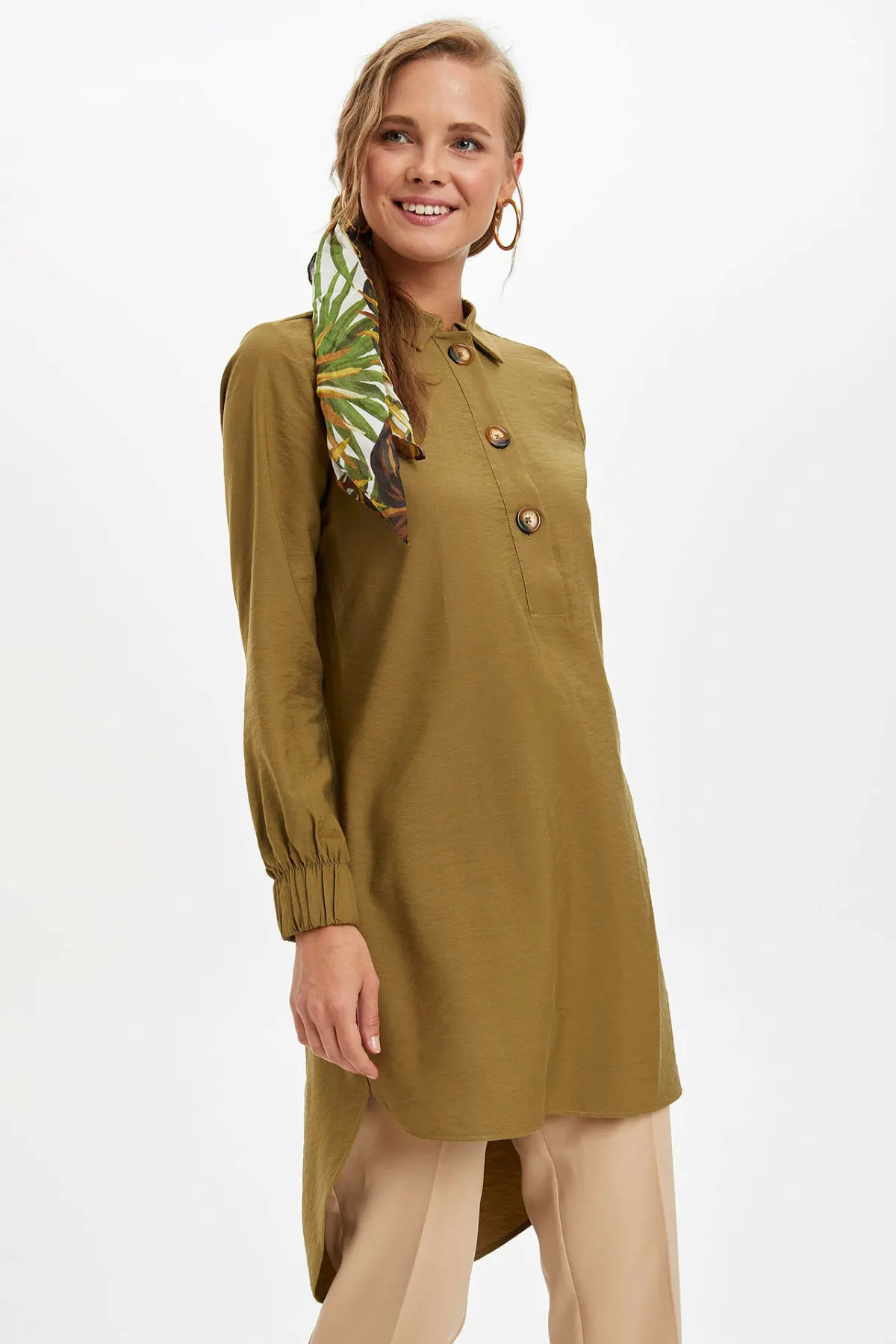 DeFacto Autumn Woman Fashion Long Shirt Ladies Lapel Pure Color Shirts Women's Elegant Tops New -L1355AZ19AU |