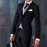 2022 customized italian retro classic tuxedo long tail men west fit body fit groom party dress 3 pieces jacket pants vest