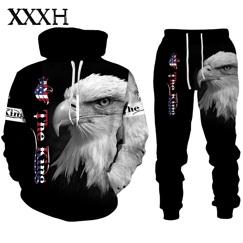 

XXXH Autumn Winter 3D The Lion Printed Men's Hooded Fashion Sweater Set Men Sportswear Tracksuit Long Sleeve Men's Clothing Suit
