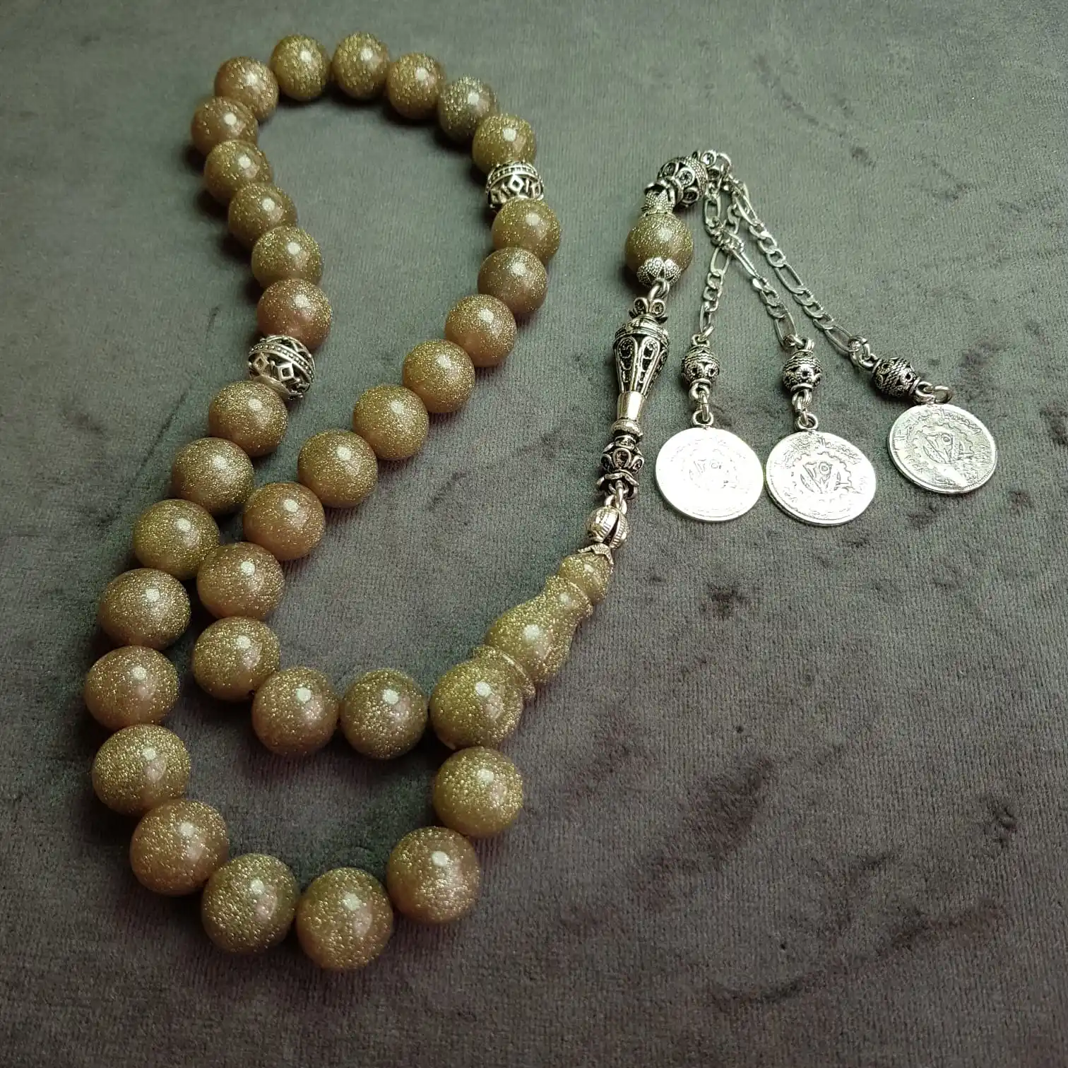 

Rosary Tasbih Tesbih Silvery German Block Dice Amber Sphere Cut Length 46 cm Heavy Tassel Ottoman Turkish Premium Quality