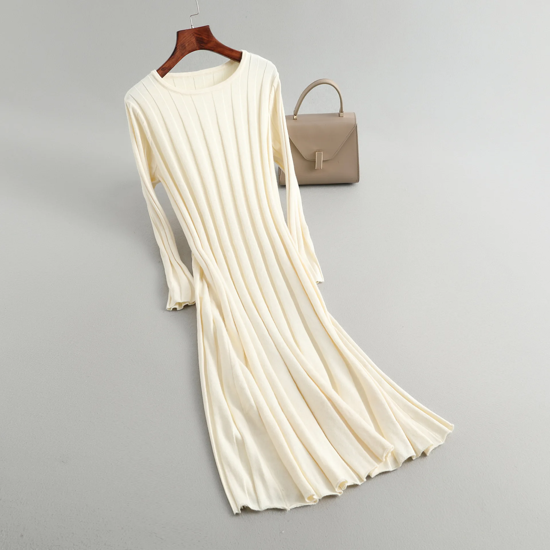 Obrix Повседневное Стиль длинный рукав Женское платье весна полосатый узор средней