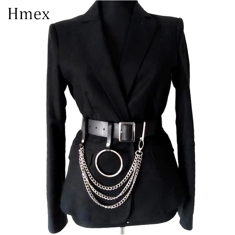 Сексуальный панк унисекс кожаный ремень цепь готический рок жгут тело