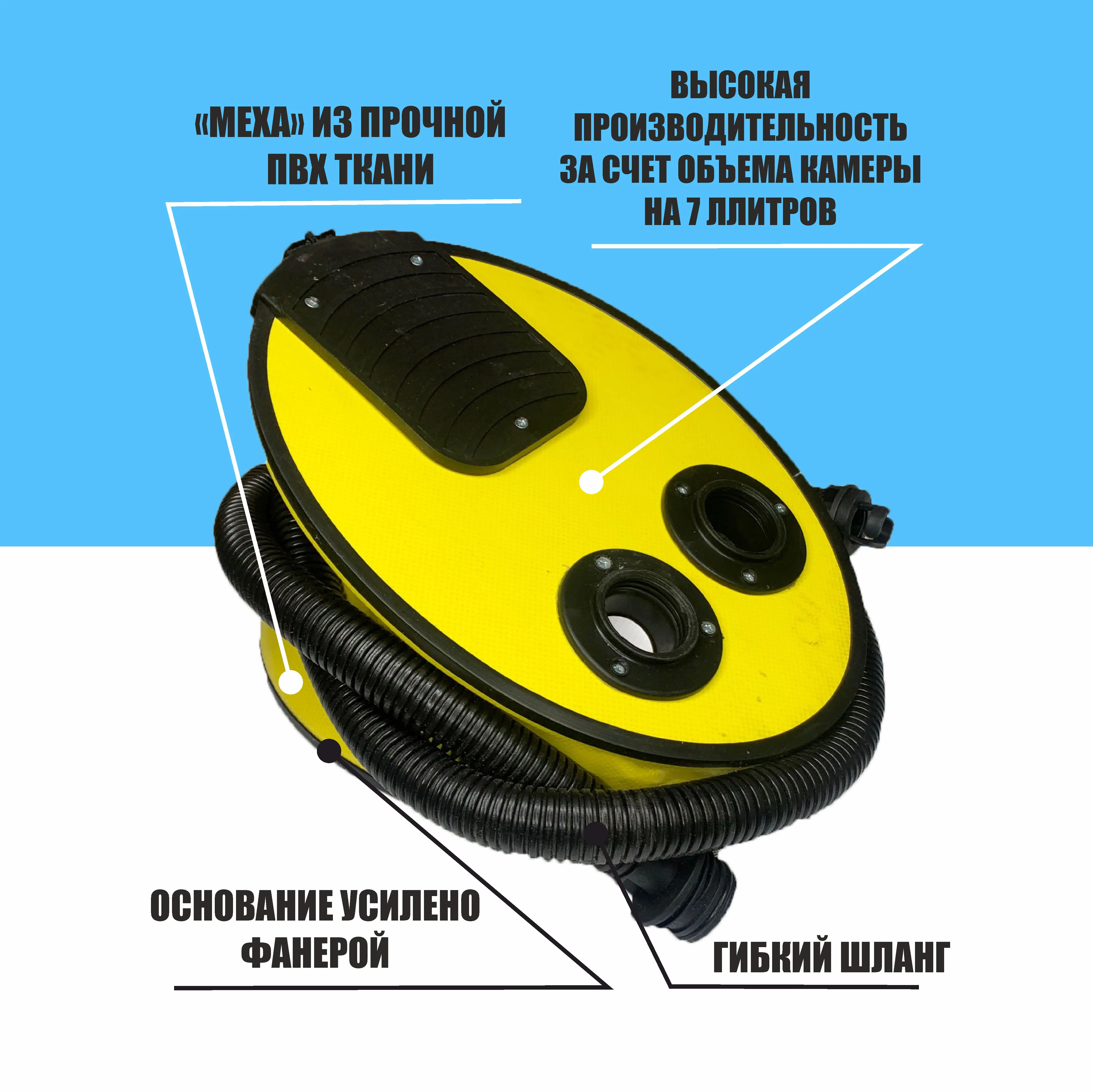 Насос для лодки 7 литров ножной высокопрочный | Спорт и развлечения