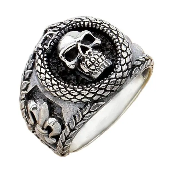 

925 Sterling Silver Men Ouroboros Ring with Skull and Snake Motif Antique Vintage Greek Mythology Ring Made in Turkey