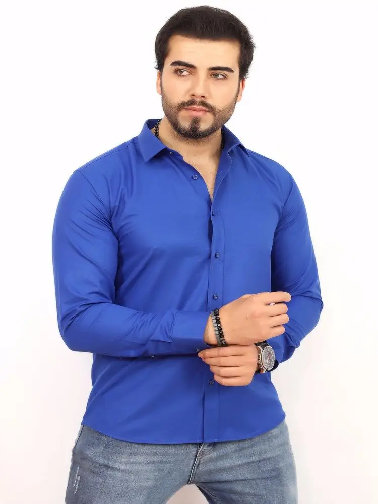 Мужская рубашка из ткани Оксфорд с длинным рукавом|Классические| |