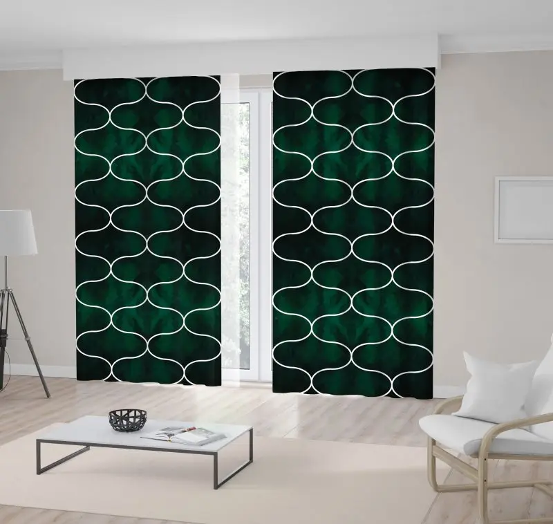

Curtain Emerald Green Shades with Vertical Wavy Lines Modern Monochromic Decorating Pattern Printed