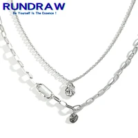 rundraw fashion silver color women double geometric drop pendant necklace chain party jewelry gifts necklace