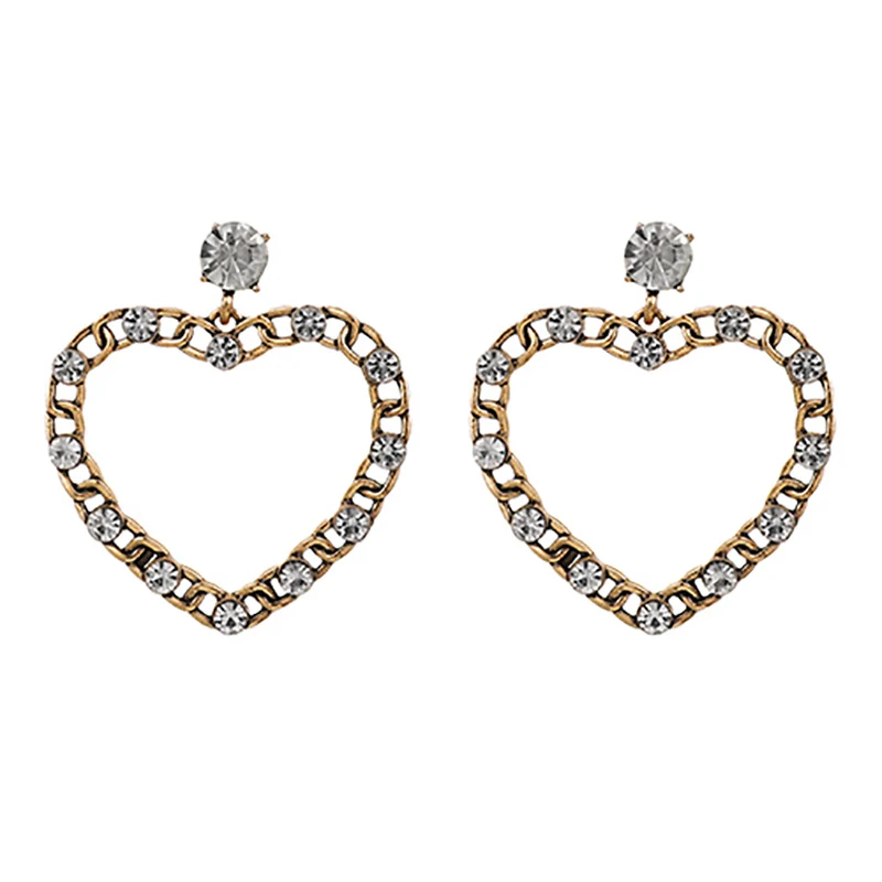 

ZHINI Exaggerated Fashion Crystal Heart Dangle Earrings for Women Simple Big Hollow Statement Earring Jewelry 2020 brincos