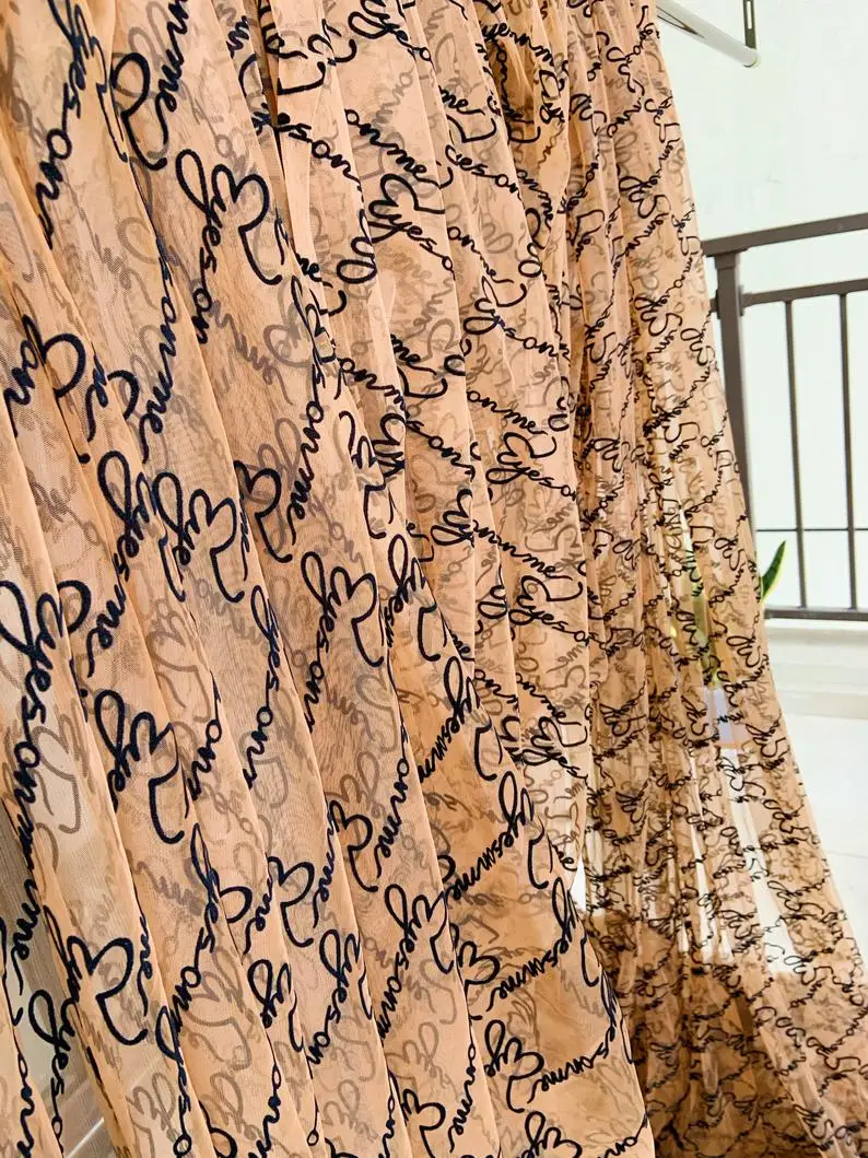 1Yard Brown Tulle Lace Fabric With Alphabet Eyes On Me Embroidered Mesh Velvet Words | Дом и сад
