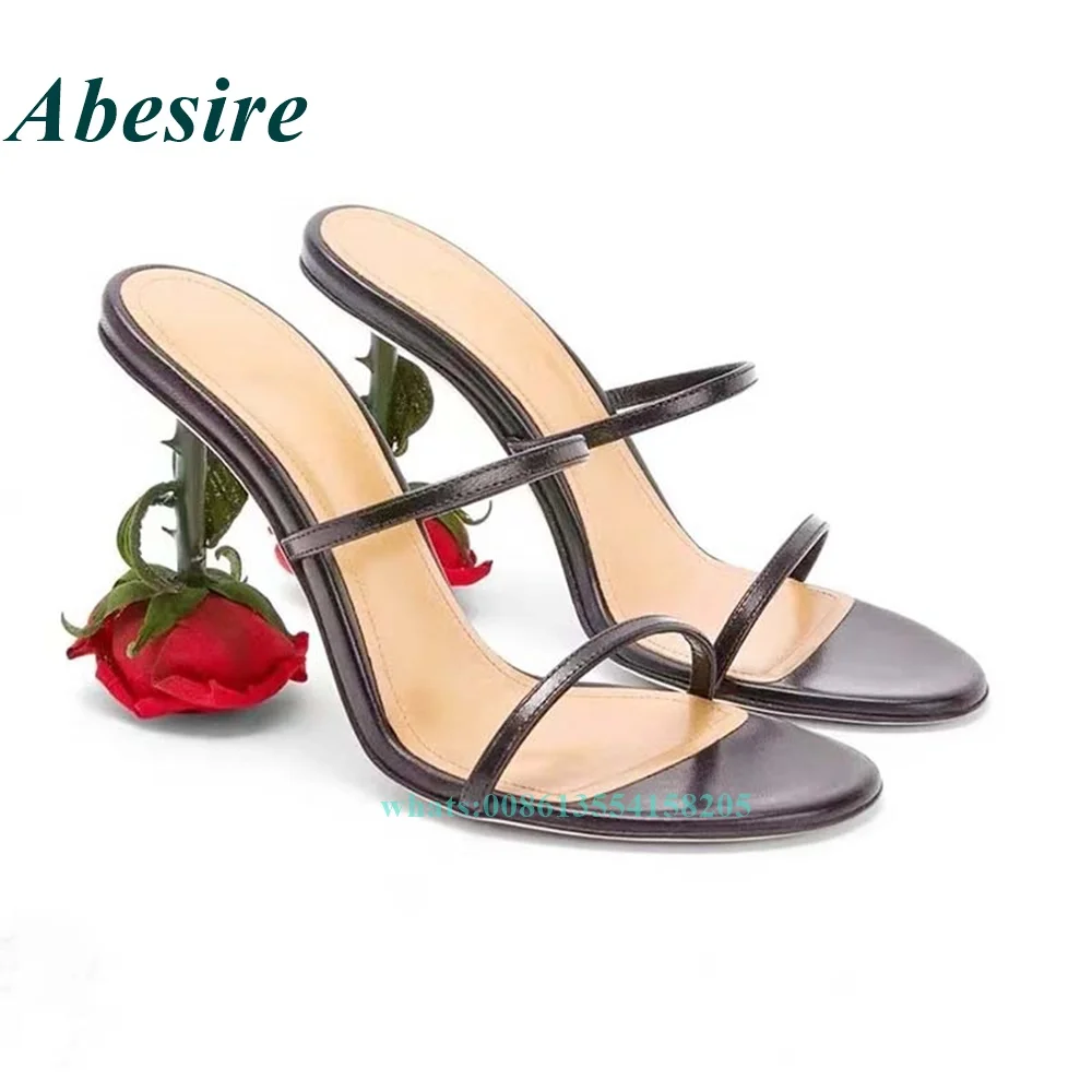 Rose Shaped High Heel Sandals 2022 Newest Summer Women Shoes Open Toe One Strap Leather Slippers Strange Style Sexy Party Shoes