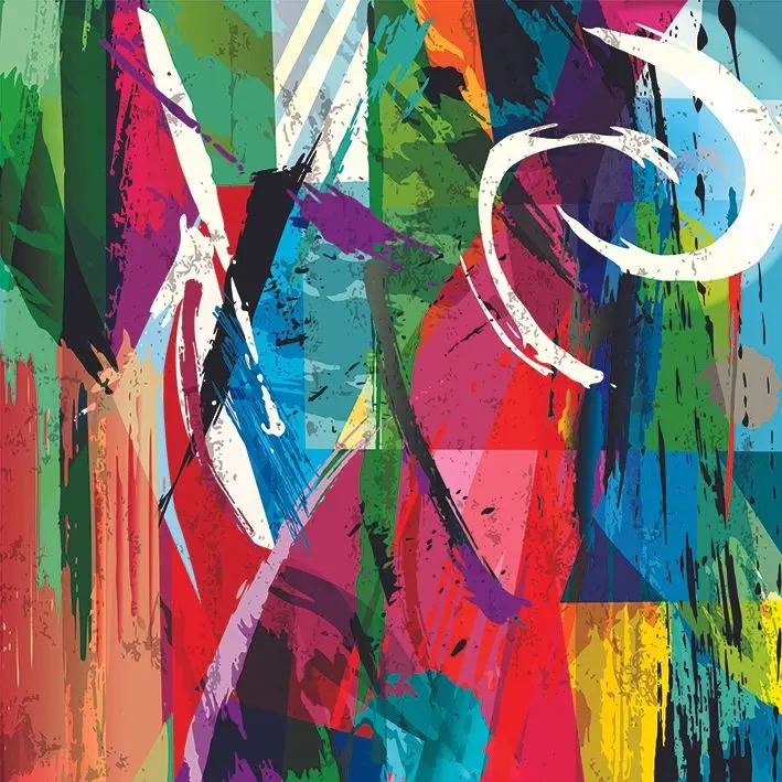 

Curtain Abstract Painting with Paint Strokes Splashes and Squares Green Purple Blue Yellow Black Decorative Print