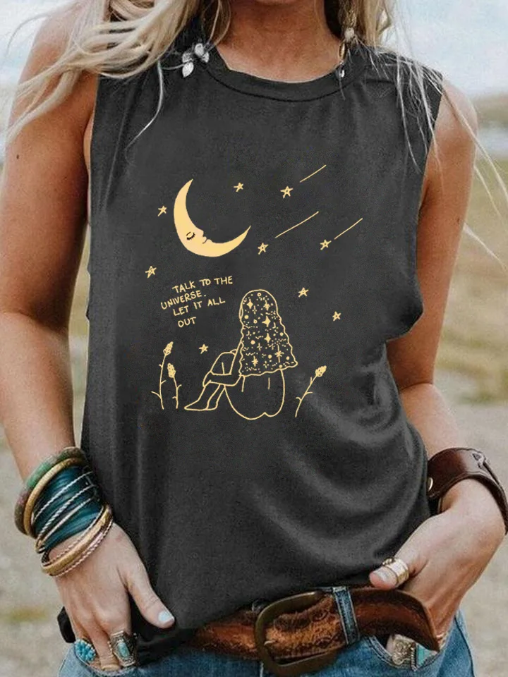 Женская Винтажная Майка с надписью Talk to the Universe Let it All Out |