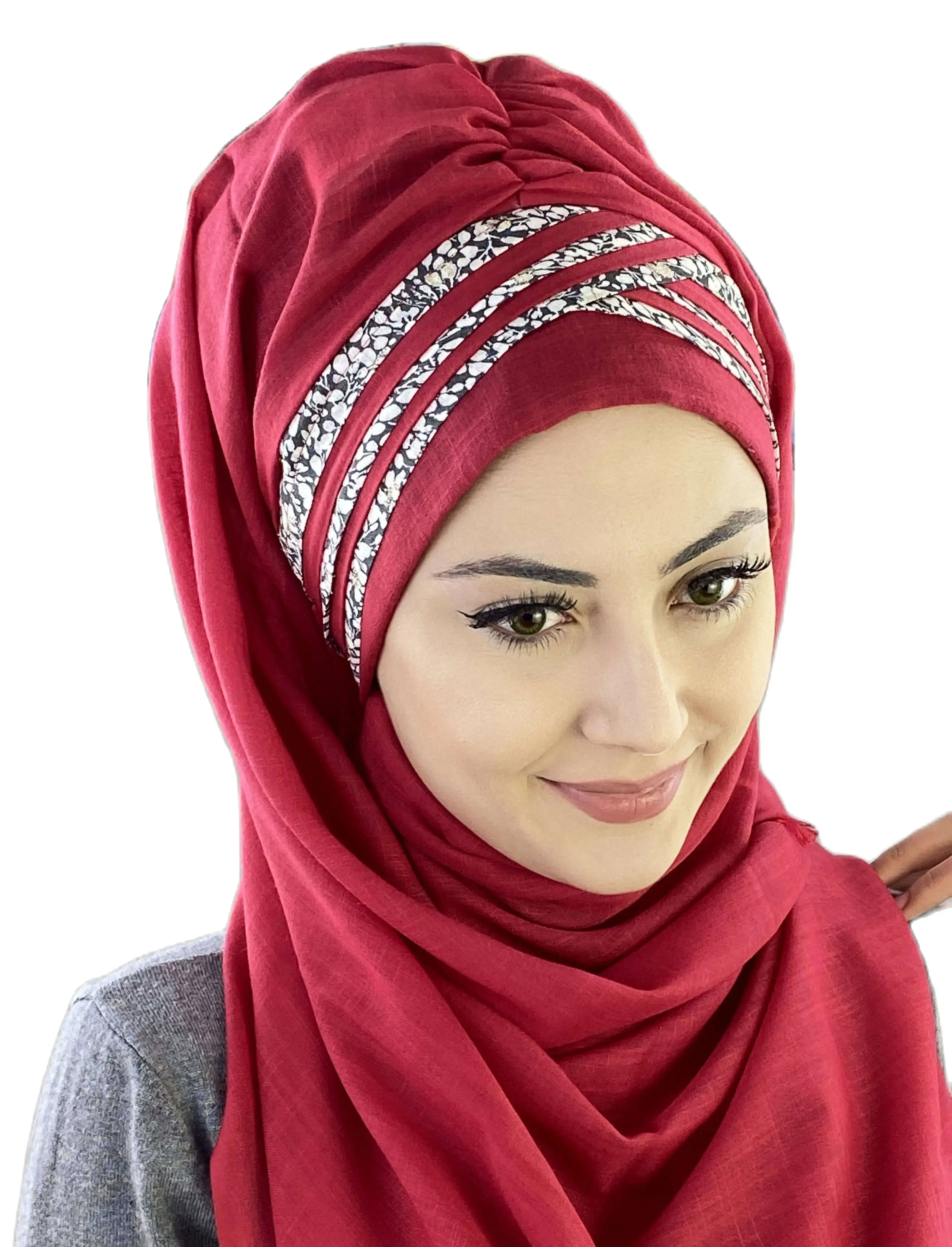 

2022 Women's Products Hat New Fashion Hijab Islamic Woman's Scarf Bonnet Muslim Glittery White Spotted Ruby Cross Draped Shawl
