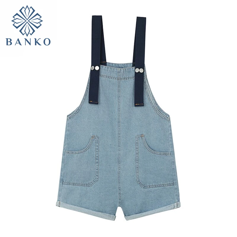 

Women's Jumpsuit Denim Strap Short Pants 2021 Summer Fashion New Style Blue Thin Section Wide Leg Jeans Shorts Jumpsuit Female