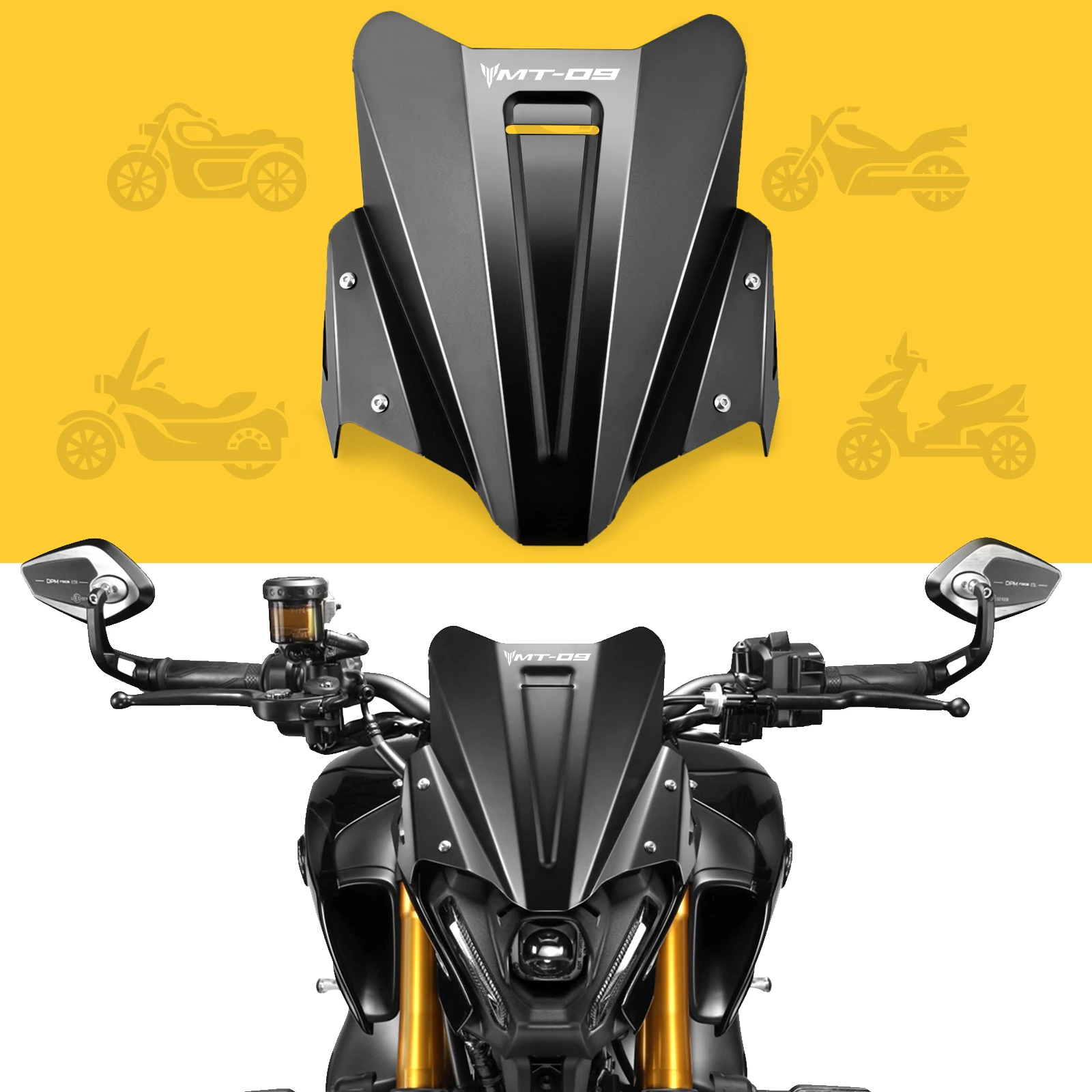 

Fits For YAMAHA FZ09 MT09 MT-09 mt09 2021 2022 Motorcycle Windshield Windscreen Aluminum Kit Deflector Fairing Cover