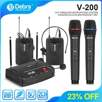 debra v 200 2 channel vhf wireless microphone system with handheld mic and lavalier mics for karaoke family party