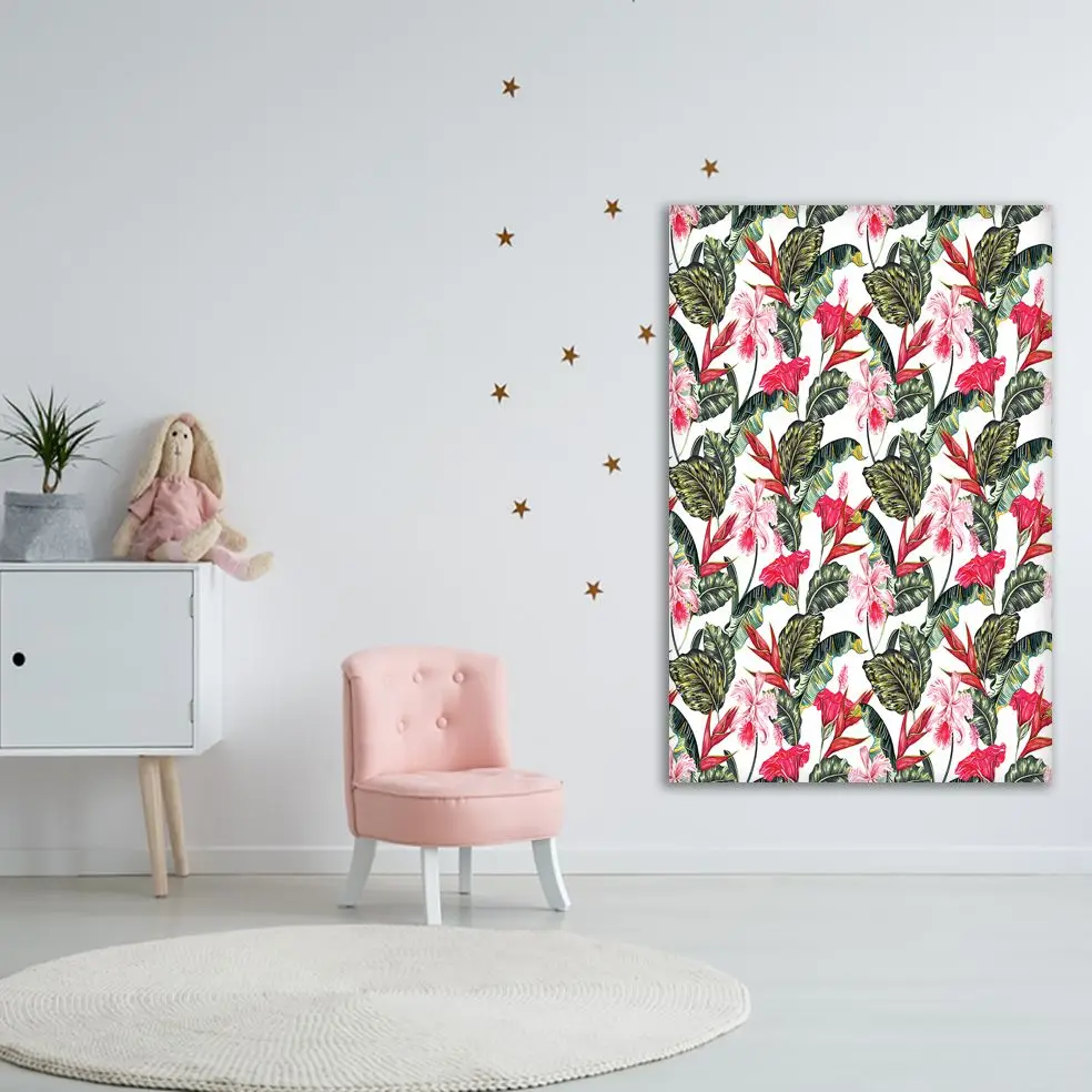 Гобелен Цветочный Тропический узор с экзотическими цветами Пальмовые Листья