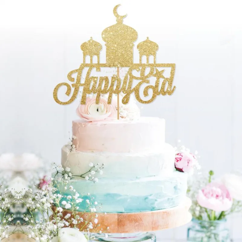 

Персонализированный Eid Mubarak Блестящий Топпер для торта, индивидуальный счастливый eid, золотистый Топпер для торта, праздничные украшения дл...