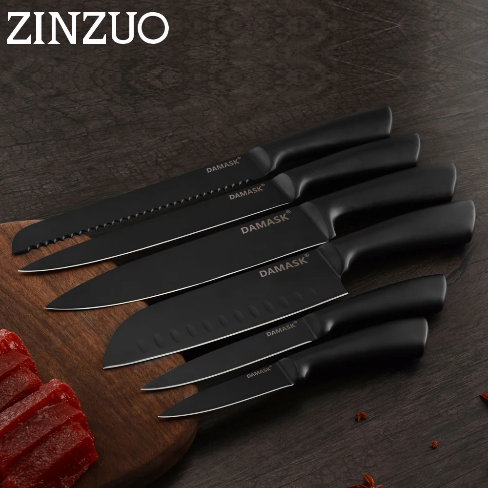 Набор кухонных ножей ZINZUO с черным дизайном японский нож шеф повар слайсер