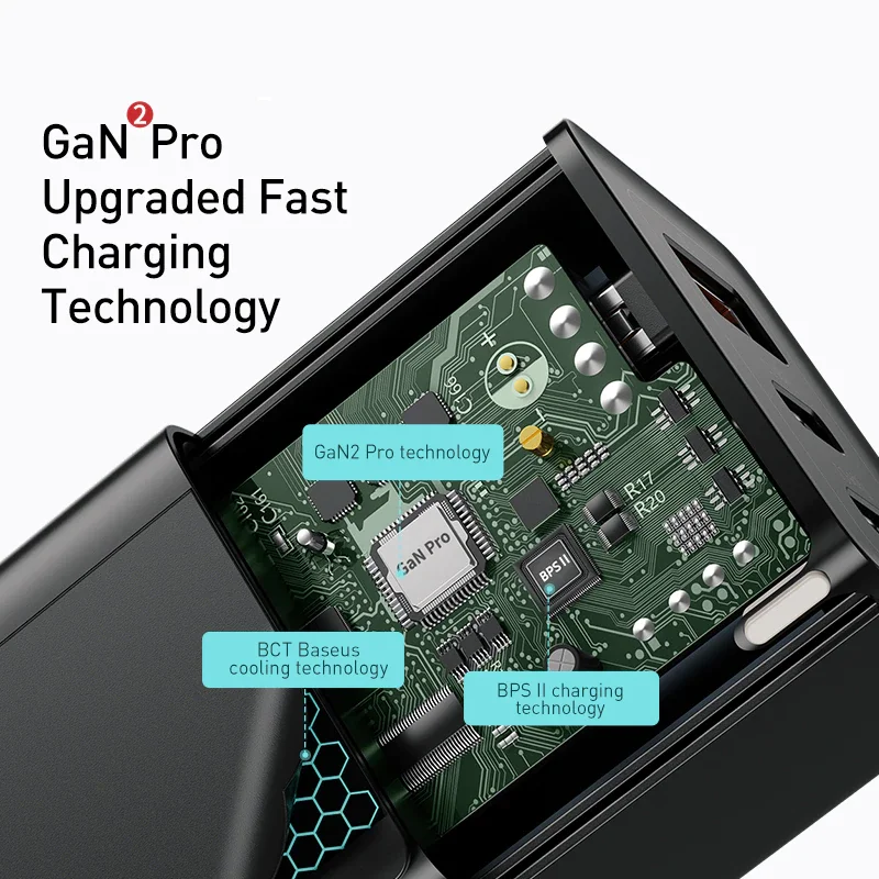 Фото Baseus Gan 2 3 65W зарядное устройство Quick Charge QC4.0 PD3.0 USB Type-C с функцией быстрой для iPhone 12 Pro Baseus Gan 2 3 65W зарядное устройство Quick Charge QC4.0 PD3.0 USB Type-C с функцией быстрой для iPhone 12 Pro