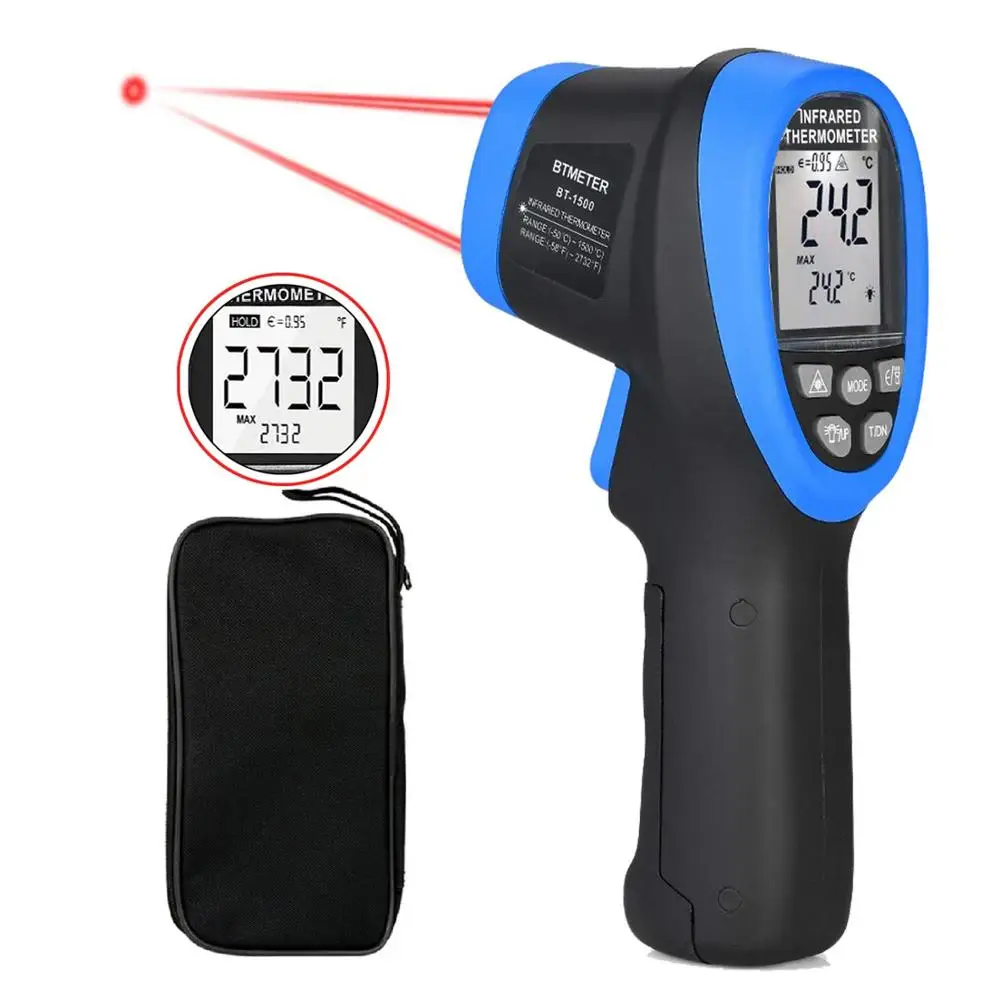 BT-1500 Digital IR Thermometer Gun 30:1High Temp Infrared Thermometer Digital IR Temperature Gauge for Industrial HVAC Forge