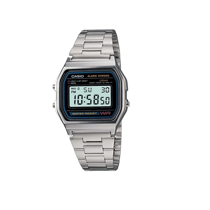 CASIO watch retro UNISEX Casio A158WA-1 digital stainless steel men's silver plated CGStore | Наручные часы
