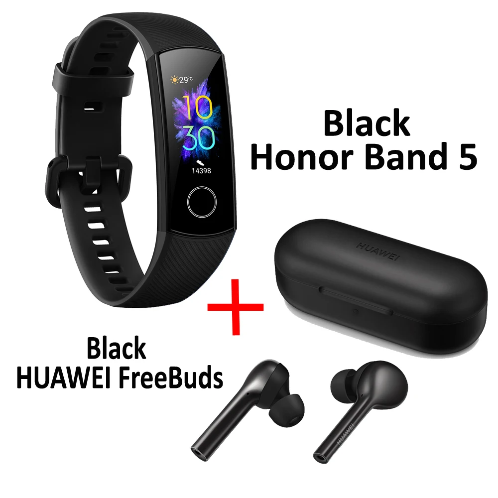 Band with FreeBuds Huawei Honor Band 5 Смарт-браслет с huawei FreeBuds браслет шагомер сенсорный экран для плавания пульсометр для сна - Цвет: Band with FreeBuds