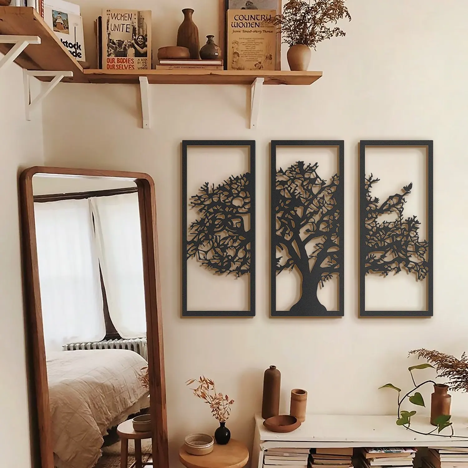 

tree of life Metal Wall Art and Decoration 3 Pieces 1.5mm 3 Different Colors Modern Nature Plant Home Office Bedroom Living Room