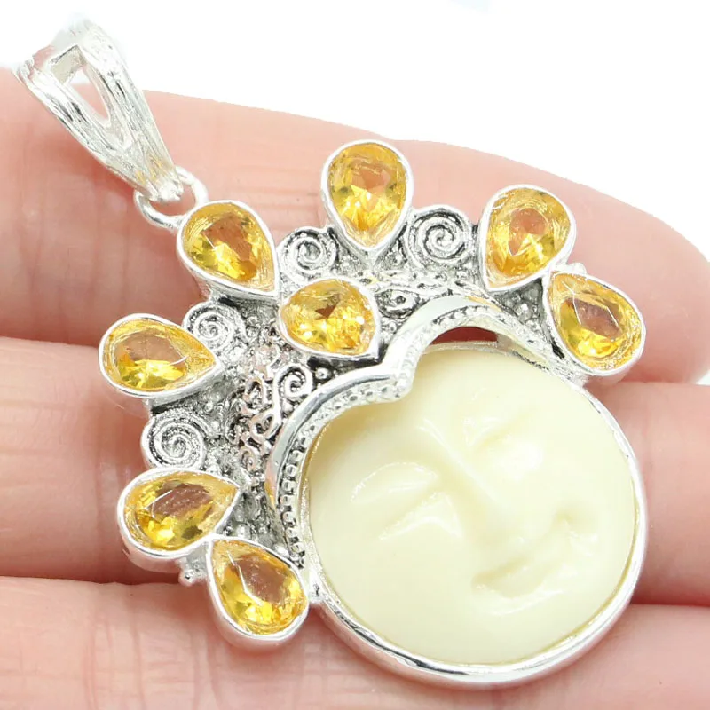 

55x22mm 14.9g Aura Honey Quartz Goddess Face Pink Tourmaline Woman's Gift Silver Pendant