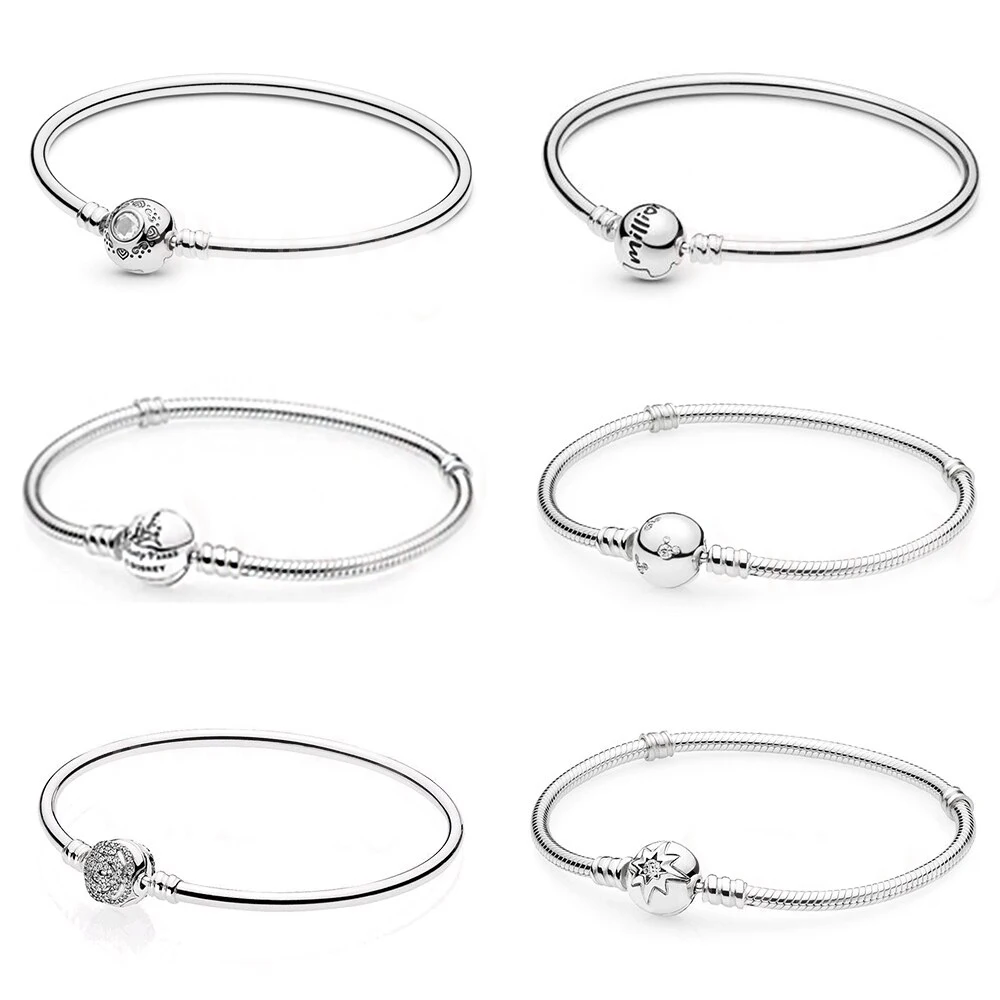

Classic 925 Sterling Silver Snake Bone Moment Zodiac Round Clasp, Elegant Exquisite Bracelet Diy Original Women's Jewelry Gift