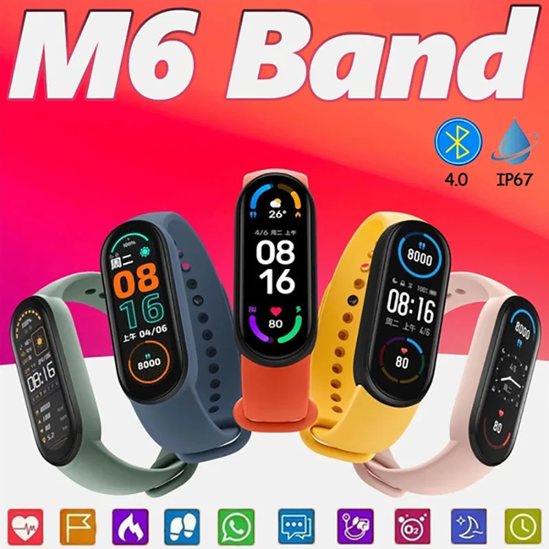 

New M6 Waterproof Smart Watch Band Sport Fitness Tracker Heart Rate Monitor For Smartphone Smart Wristband Pk M5 M4 M3