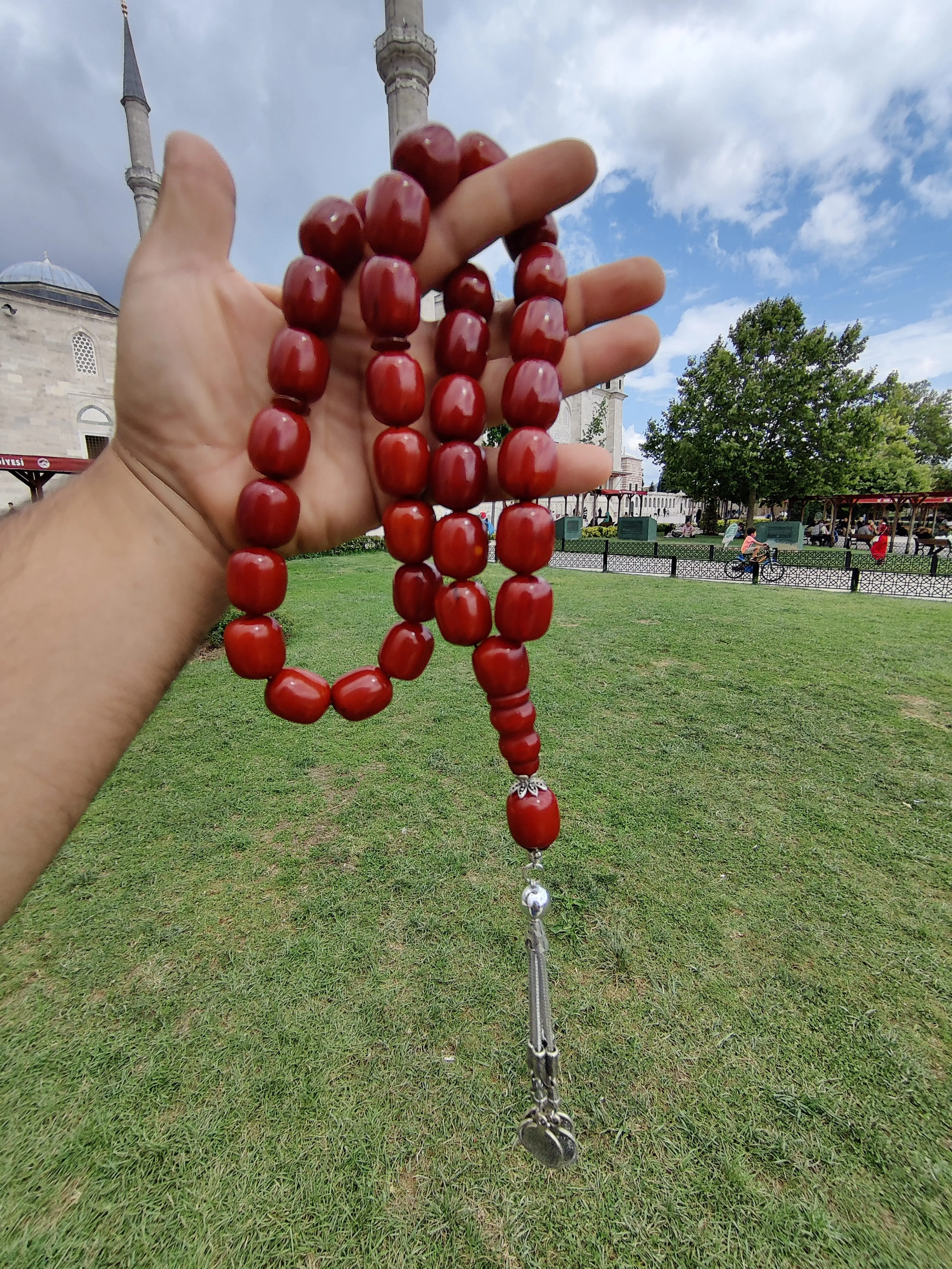 Ottoman Rare Antique Faturan German Amber Sandalous Misbaha Prayerbeads Rosary Tasbih Tesbih  Cherry  Gift
